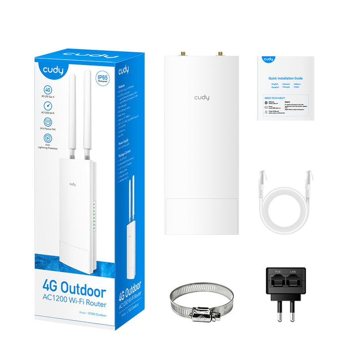 Wireless router Cudy LT500 Outdoor, AC1200, 4G, LTE CAT 4, 2.4/5 GHz, 300 - 867 Mbps for outdoor use