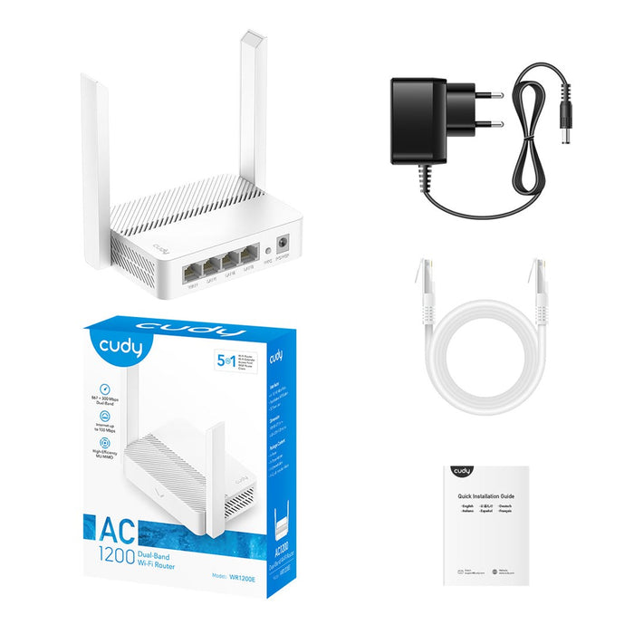 Wireless router Cudy WR1200E, V1.0, 2.4/5 GHz, 300 - 867 Mbps, 10/100/