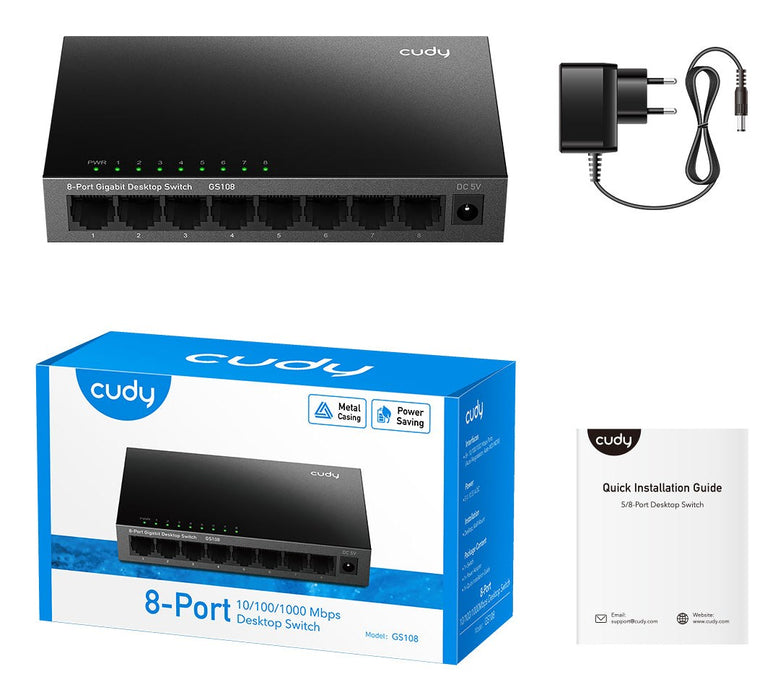 Switch Cudy GS108, 8 ports, 10/100/1000, Auto-MDI/MDIX, Metal housing