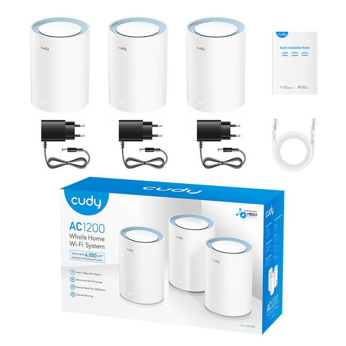 Wireless MESH system Cudy M1200 3, AC1200 Dual Band, 2.4/5 GHz, 300 - 867 Mbps, 3 pieces