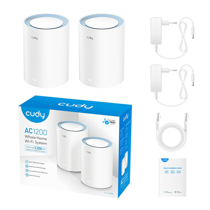Wireless Mesh System Cudy M1200 2, AC1200 Dual Band, 2.4/5 GHz, 300 - 867 Mbps, 2 pieces