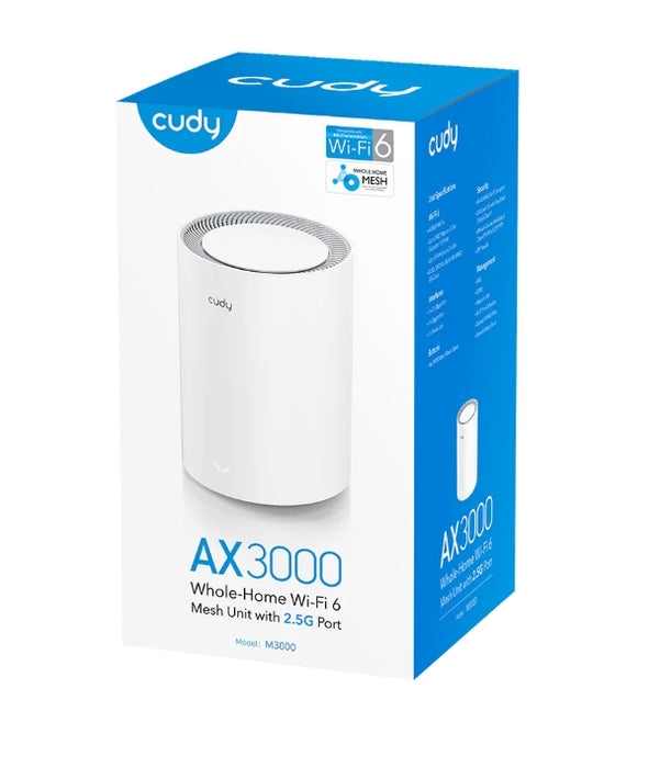 Wireless MESH system Cudy M3000, 1 unit, AX3000 Dual Band, 2.4/5 GHz, 574 - 2402 Mbps