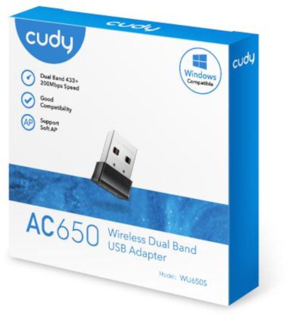 Wireless nano adapter Cudy WU650S, USB 2.0, 2.4/5 Ghz, Built-in antenna 2dBi