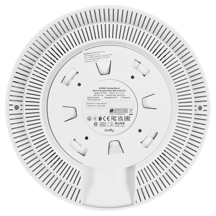 Cudy AP3000 Wireless Access Point, AX3000, 2.4/5 GHz, 571 - 2402 Mbps, 1× 2.5 Gbps, DC Adapter