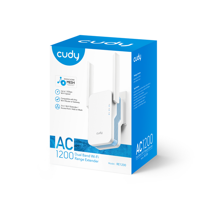 Cudy RE1200 Wireless Amplifier, 2.4/5 GHz, 300 - 867 Mbps, 10/100