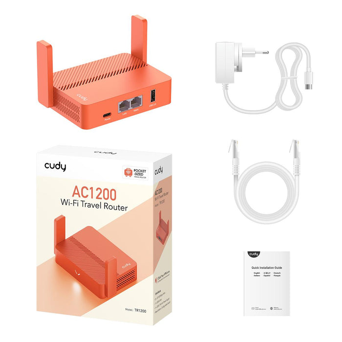 Wireless router CUDY Travel TR1200, AC1200, 2 x 10/100 Mbps, USB3.0, red