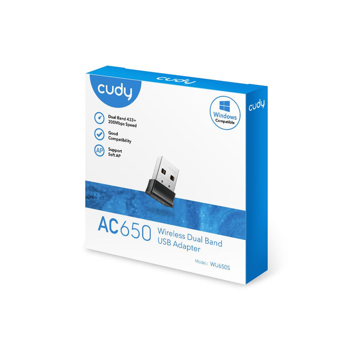 Wireless nano adapter Cudy WU650S, USB 2.0, 2.4/5 Ghz, Built-in antenna 2dBi