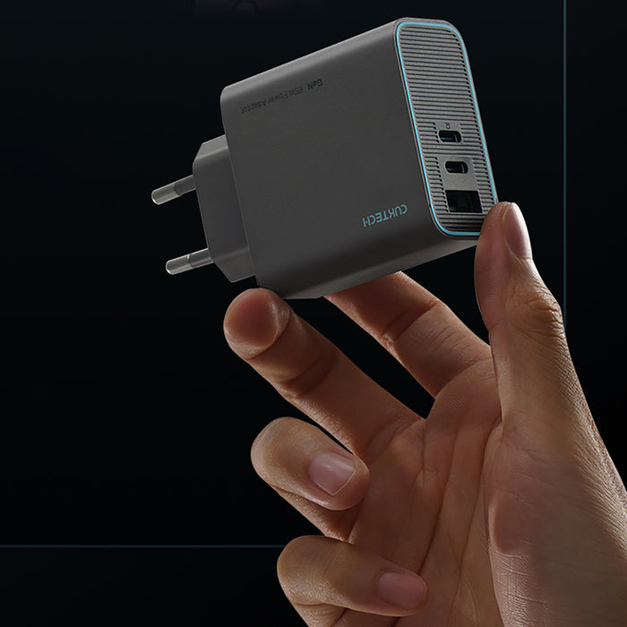 Cuktech CUKAD653EUGR 65W GaN Wall Charger 2 x USB-C 1 x USB-A - Gray