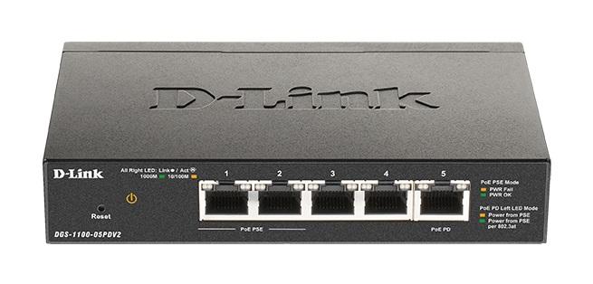 Switch D-Link DGS-1100-05PDV2, 5-port 10/100/1000 Gigabit Smart Switch, PoE, managed