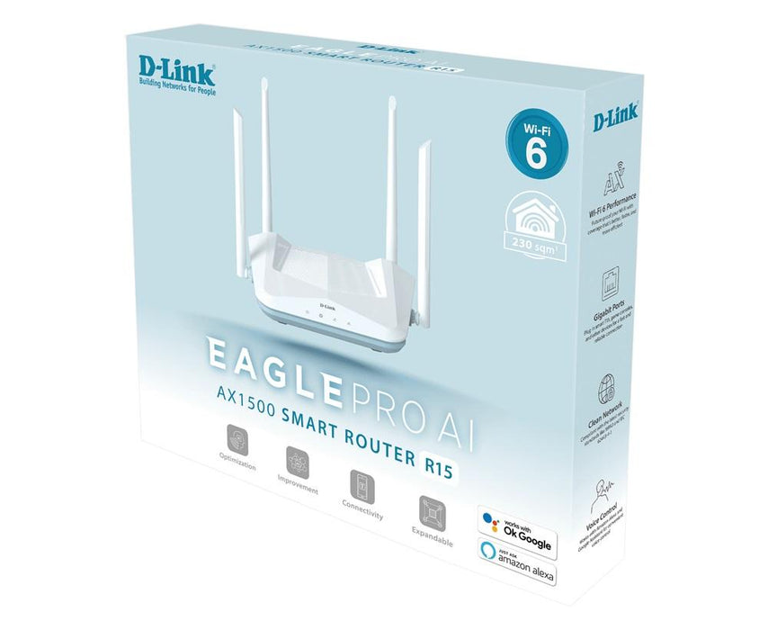 Wireless router D-Link R15, AX1500 Wi-Fi 6, AI-based Mesh