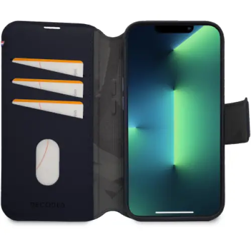Decoded Detachable Wallet Case Leather with MagSafe with Flip for iPhone 14 Pro Max - Navy Blue - Cell phone cases