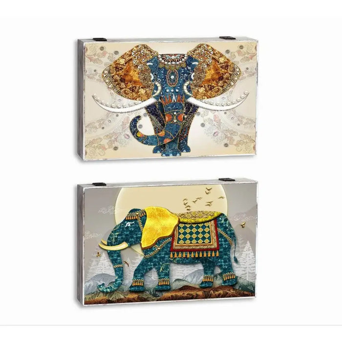 Decorative box DKD Home Decor Multicolour Turquoise MDF Wood Elephant Indian Man Counter (2 Units) - Декорация и