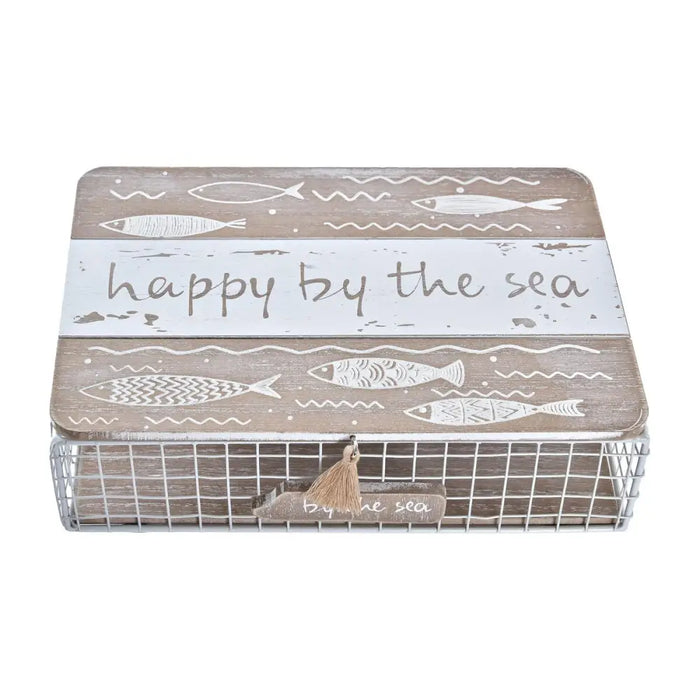 Decorative box DKD Home Decor White Brown Wood Metal Spirals Mediterranean - Декорация и Осветление<<<Дом