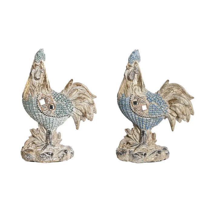 Decorative Figure DKD Home Decor 14,3 x 7,5 x 20 cm Blue Turquoise Rooster Stripped (2 Units) - Декорация и