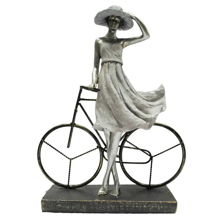 Decorative Figure DKD Home Decor Lady Silver Bicycle Metal Resin (27,5 x 9,5 x 34,5 cm) - Декорация и Осветление<<<Дом