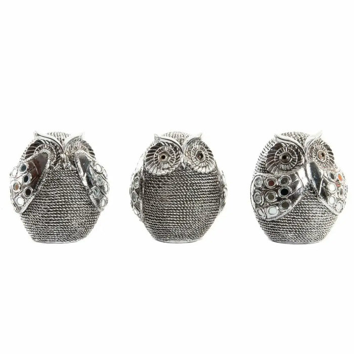 Decorative Figure DKD Home Decor Multicolour Silver Owl Chromed 12 x 11 x 14 cm (3 Units) - Декорация и