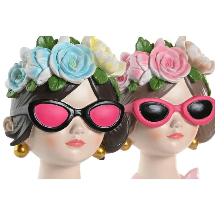Decorative Figure Home ESPRIT Blue Pink Lady 14 x 10 x 20 cm (2 Units) - Декорация и Осветление<<<Дом