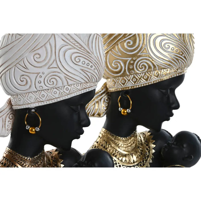 Decorative Figure Home ESPRIT White Black Golden African Woman 15 x 9 x 25 cm (2 Units) - Декорация и Осветление<<<Дом