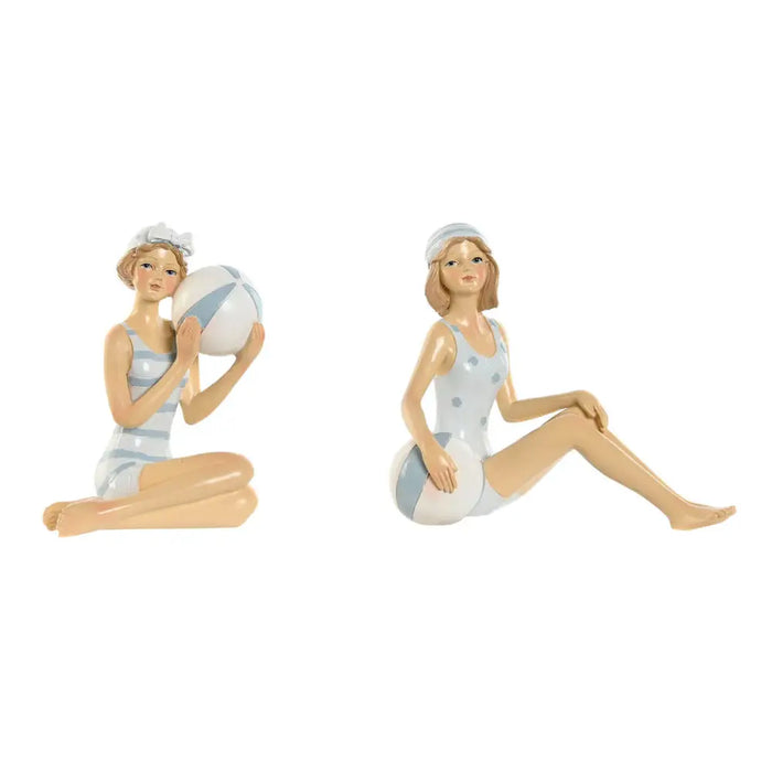Decorative Figure Home ESPRIT White Sky blue Mediterranean 8 x 8 x 12,5 cm (2 Units) - Декорация и Осветление<<<Дом