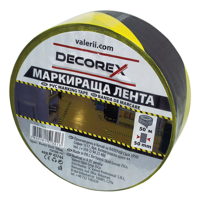 SELF-ADHESIVE SIGNAL TAPE BLACK-YELLOW 50 M DECOREX