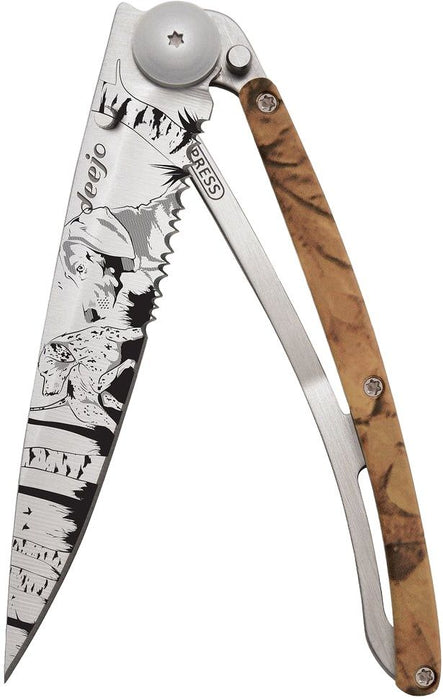 DEEJO SERRATED BROWN-HUNTING POCKET KNIFE