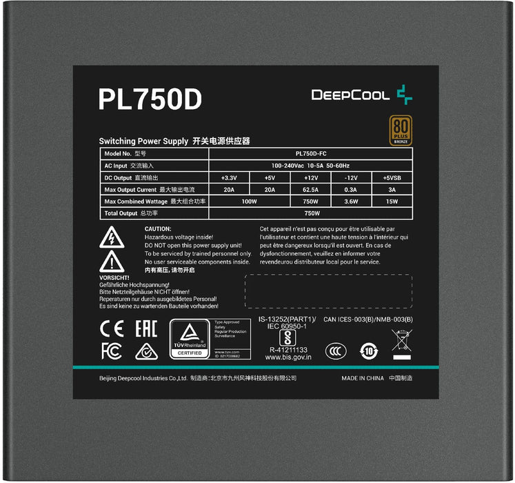 DeepCool PL750D power supply unit 750 W 20+4 pin ATX ATX Black