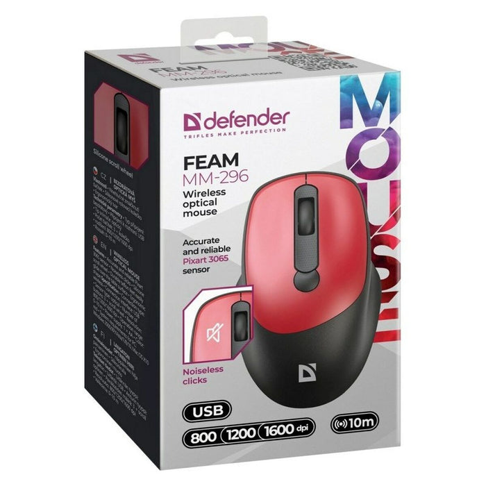 Wireless Mouse Defender FEAM MM-296 RF SILENT Red