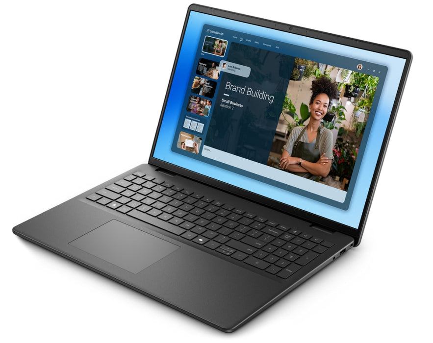 Dell 16 DC16250, Intel Core 7 150U (10 cores, up to 5.4 GHz), 16.0" FHD+(1920x1200) AG, 300nits, 16GB, 2x8GB, DDR5, 5200 MT/s, 1TB M.2 PCIe, Intel Graphics, Cam, FPR, Wi-Fi 6, Backlit Kb, Ubuntu, Carbon Black, 3Y PS