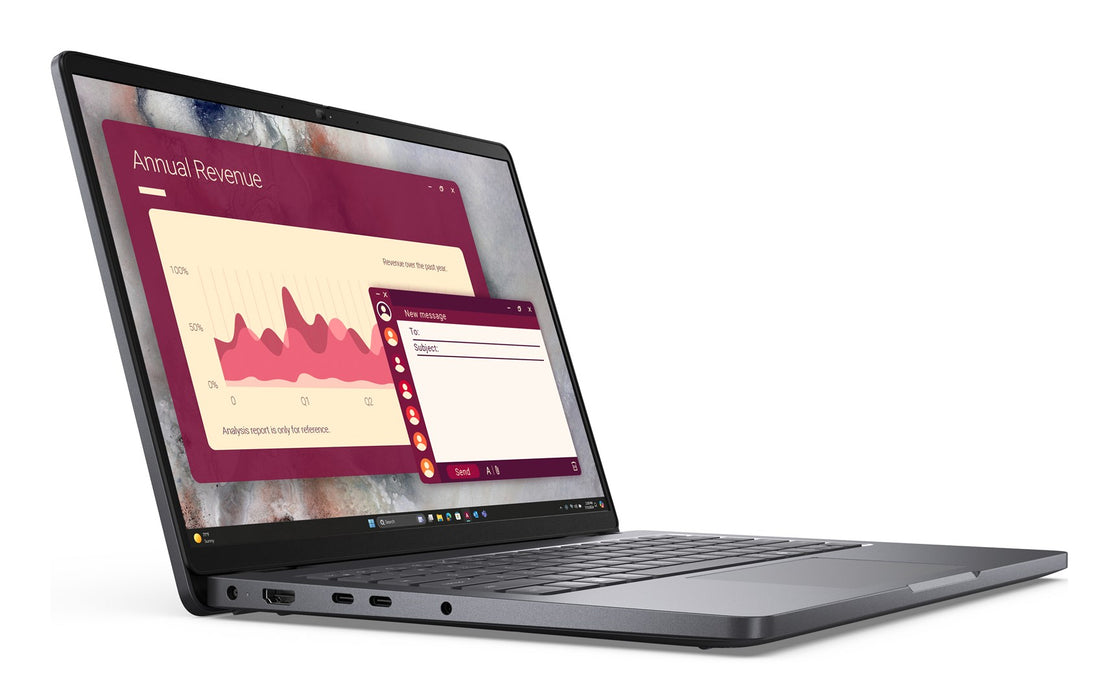 Dell Pro 14 PC14250, Intel Core  7 150U (12 MB cache, 10 cores, up to 5.4 GHz), 14" FHD+(1920x1200) IPS, 300nits AG, 16 GB: 1 x 16 GB, DDR5, 5600 MT/s, 512 GB SSD, Intel graphics, FHD HDR IR Cam and Mic, Wi-Fi 6E, FPR, Backlit Kb, Win 11 pro, Magnetite