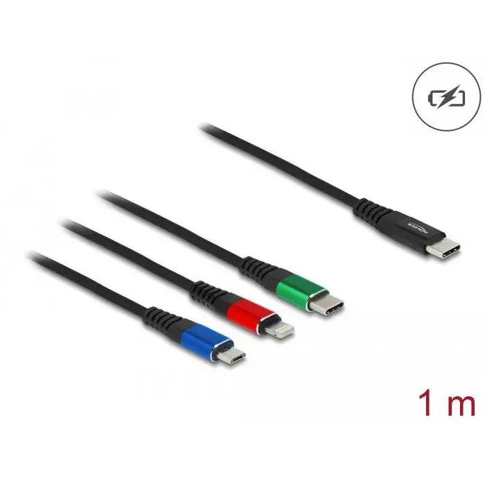 Delock 3 in 1 charging cable USB-C - Lightning / Micro USB / USB Type-C 1m - Кабели за мобилни