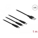 Delock 3 in 1 charging cable USB - Lightning Micro USB- USB-C 1m Black - Кабели за мобилни