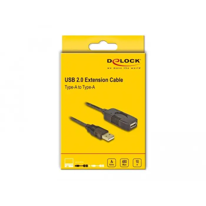 DeLock extension cable USB-A male - USB-A female USB 2.0 10 m Black - Кабели за мобилни