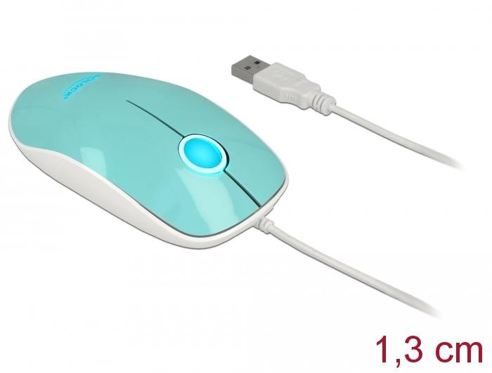Optical mouse DeLock, USB-A, Cable 1.3 m, USB, 1200 dpi, Turquoise