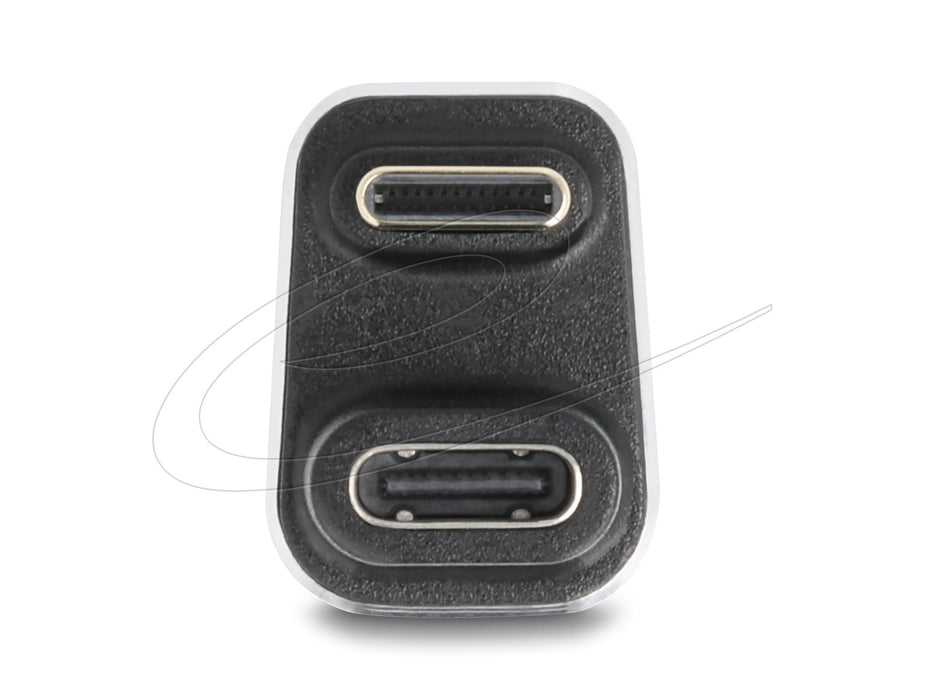 Delock Adapter USB-C male to USB-C female, under 180°, 40 Gbps PD 3.1 240 W, U-shaped 8K 60 Hz metal