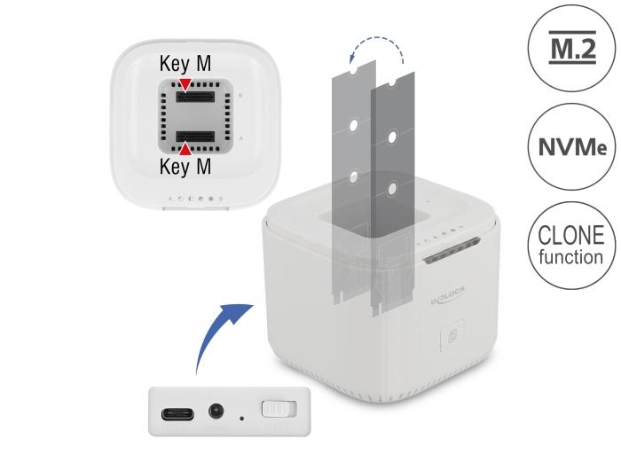 Delock USB-C station, For 2 x M.2 NVMe PCIe SSD, Cloning