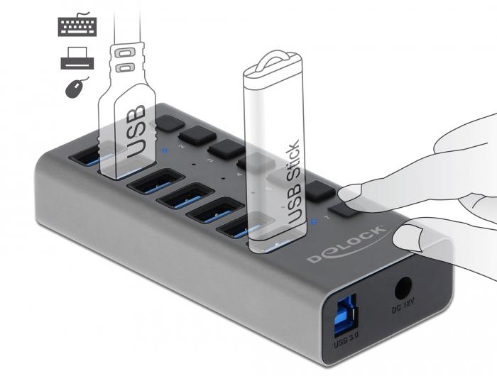 USB-A hub, 7 ports, DELOCK-63669