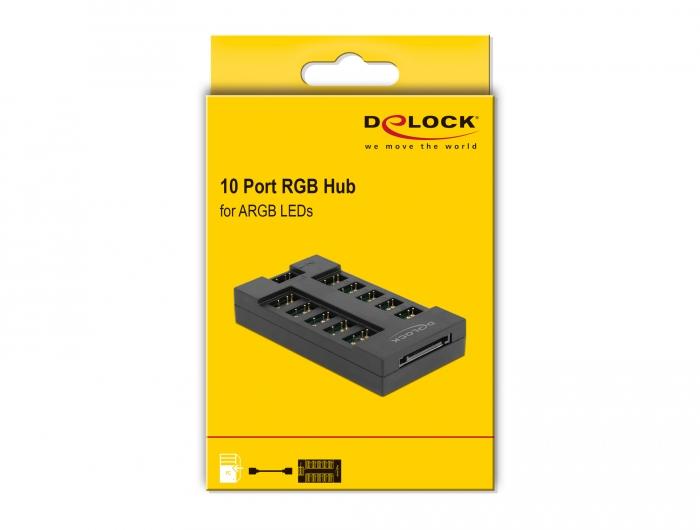 RGB hub Delock, 10 port ARGB LEDs, Black