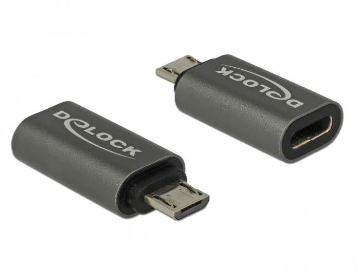 Adapter Delock, USB 2.0, Micro-B male - USB Type-C female, Black