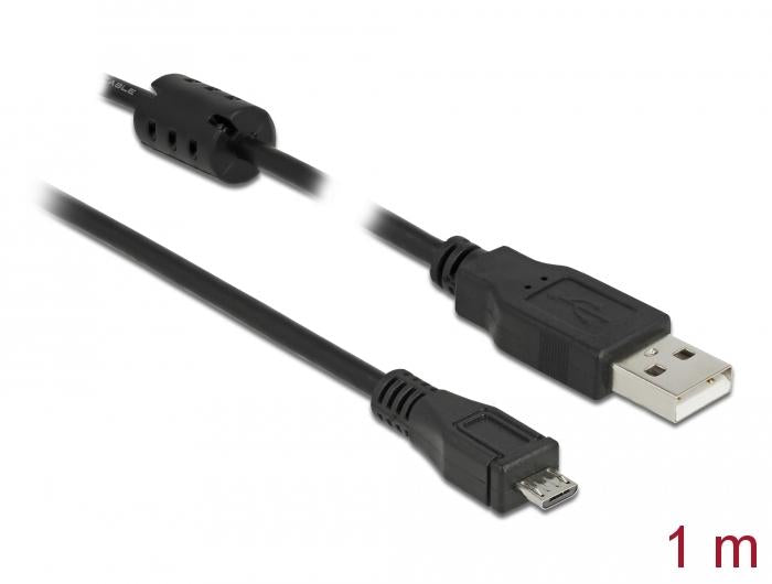 Cable DeLock, USB-A male - MicroUSB-B male, USB 2.0, 1 m, Black