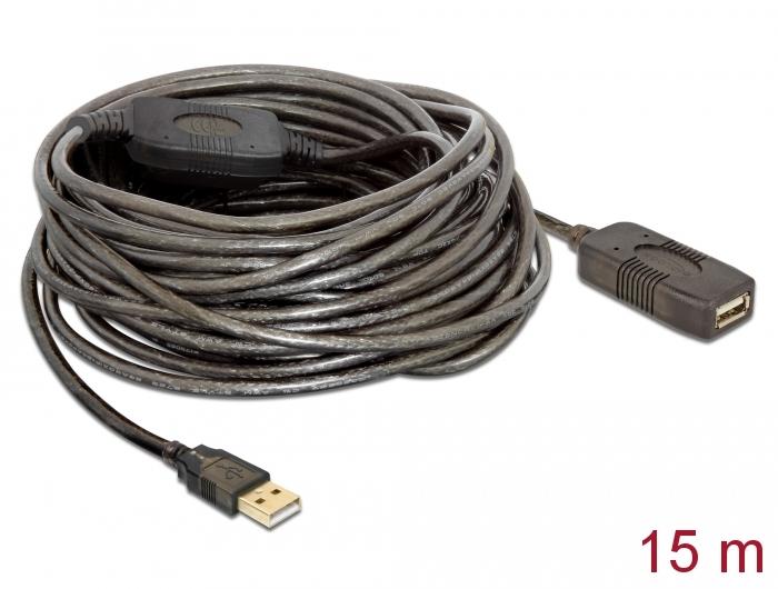 DeLock extension cable, USB-A female - USB-A male, USB 2.0, 15 m, Black