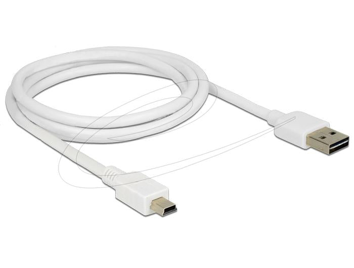 Delock Cable EASY-USB-A 2.0 male to USB Mini-B male, 1m, white