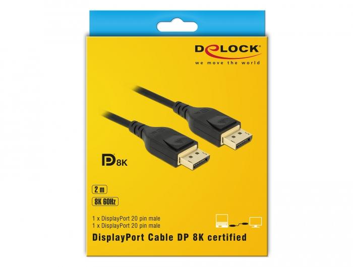 Cable Delock DisplayPort male - DisplayPort male, 2.0m, 8K 60 Hz, Black