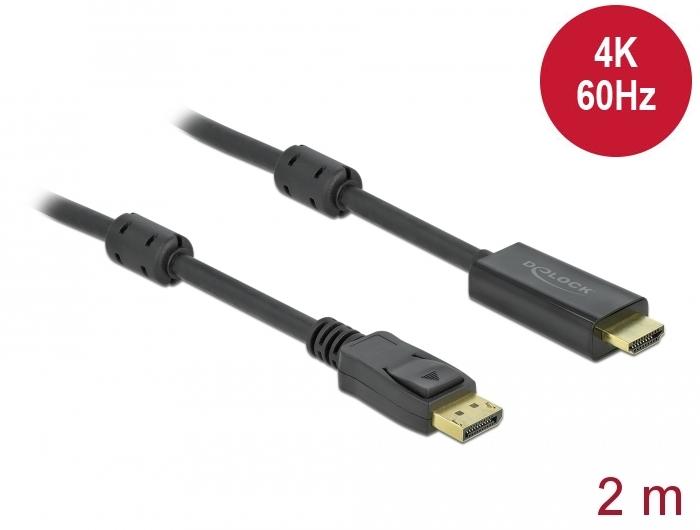 Cable Delock DisplayPort male - HDMI male, 2 m., 4K 60Hz, Black