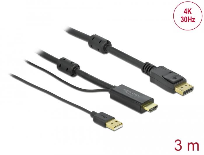 Cable Delock HDMI male - DisplayPort USB male, 4K 30 Hz, 3 m, Black