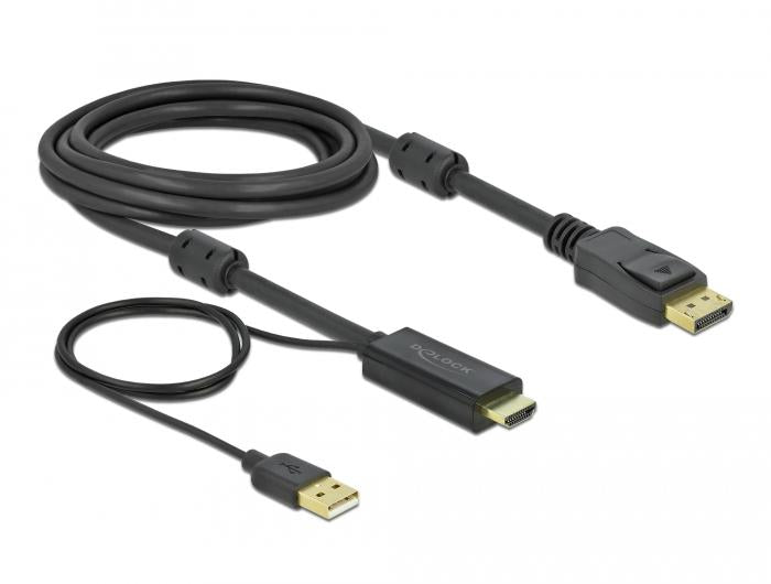 Cable Delock HDMI male - DisplayPort USB male, 4K 30 Hz, 3 m, Black