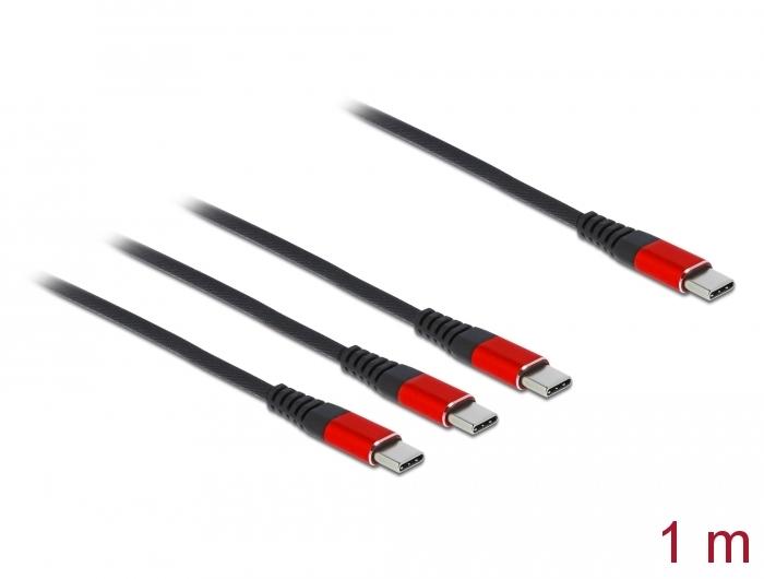 Delock 3 in 1 charging cable, USB-C - 3 x USB-C, 1m, Black/Red