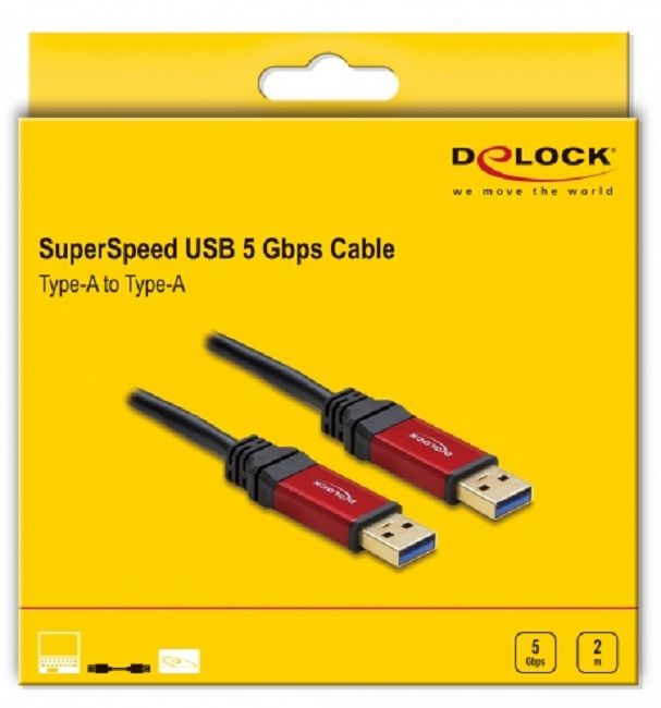 Extension cable Delock USB-A male - USB-A female, 2 m, Premium, Shielded, Black