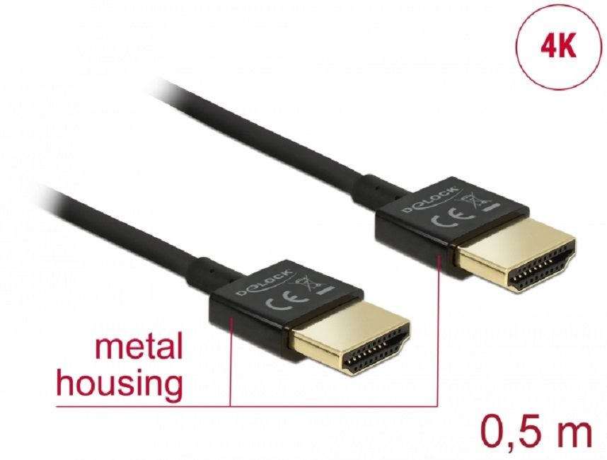 Cable Delock HDMI-A male - HDMI-A male, Ethernet, 4K, 0.5 m, Black
