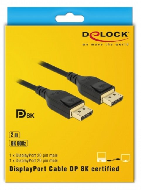 Cable Delock DisplayPort male - DisplayPort male, 2.0m, 8K 60 Hz, Black