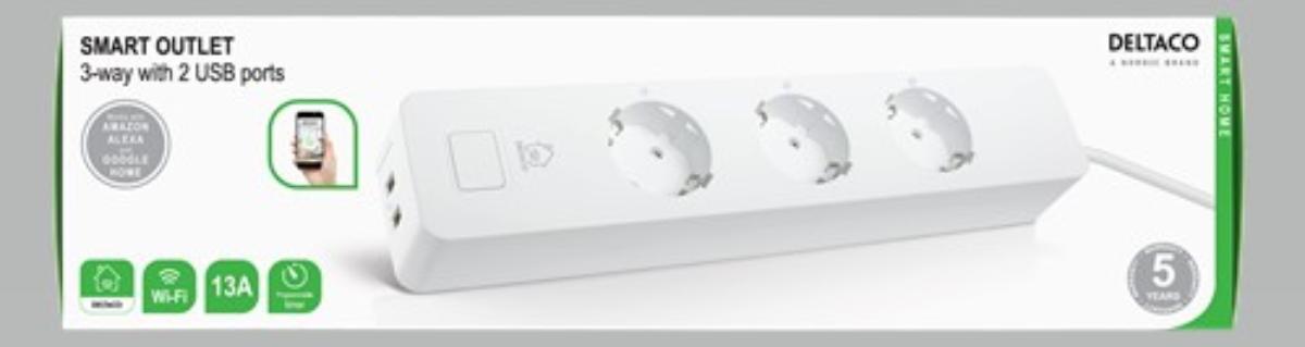Smart power strip, 1.5m, DELTACO SH-P03USB2